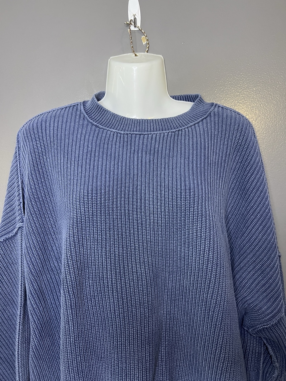 Aerie Sweater Womens Small Blue 100% Cotton Ribbed Crew Neck Dolman Pullover